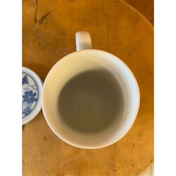 Vintage Windward Training Co Japan Blue & White Floral Coffee Cup Mug W/Cover Li - Picture 8 of 10
